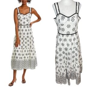 Beulah eyelet black and white strapless Midi Dress, tiered hem, size M